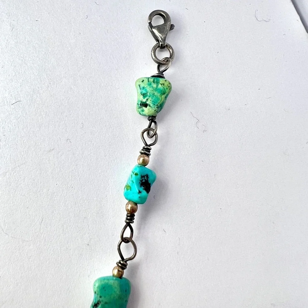 Vintage Turquoise Sterling Silver Fringe Necklace Boho Southwestern Choker Bib